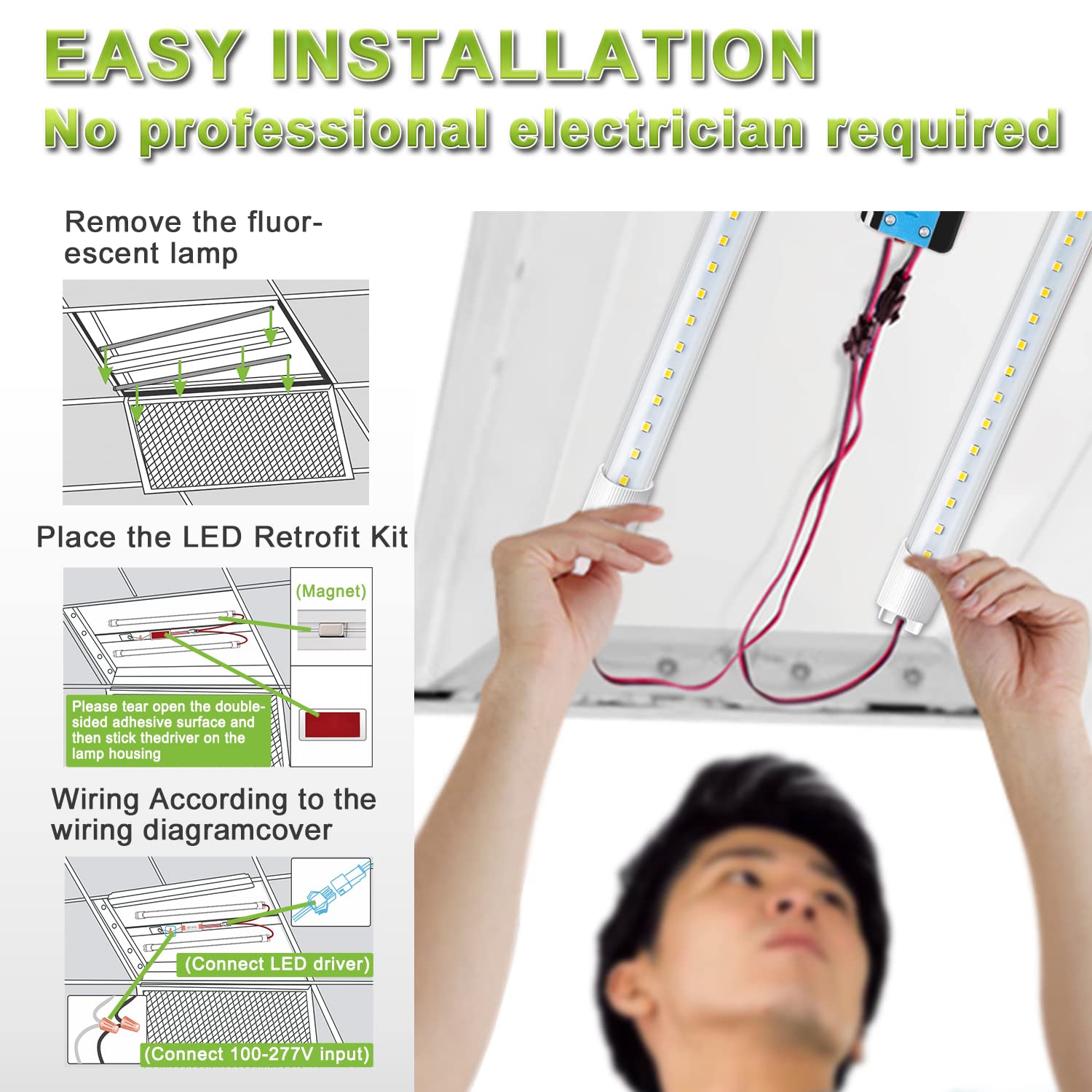 palllpa Latest Upgrade 4FT LED Retrofit Kit,Troffer Quick Repair